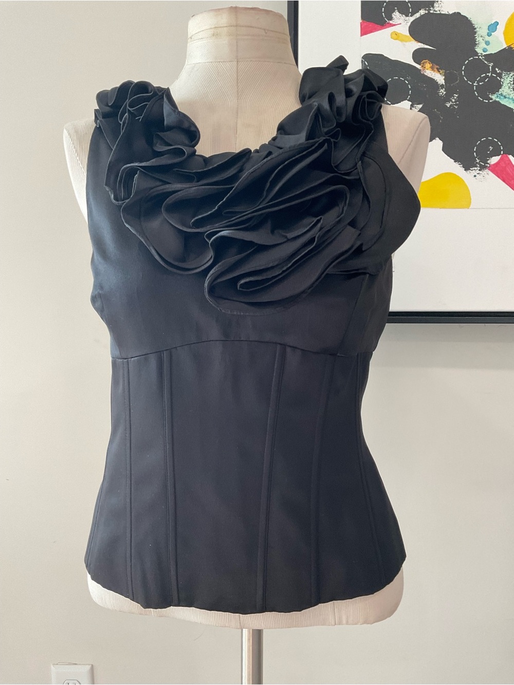 JS COLLECTION Black Ruffled Neck Sleeveless Elegant Blouse Size 14
